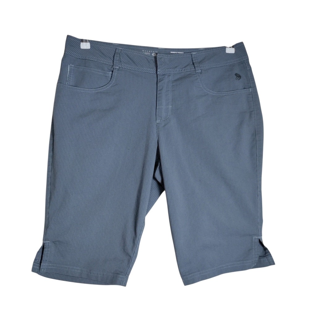 Mountain Hardwear Womens Blue Micro Check Hiking Shorts Size 12 Knee Length